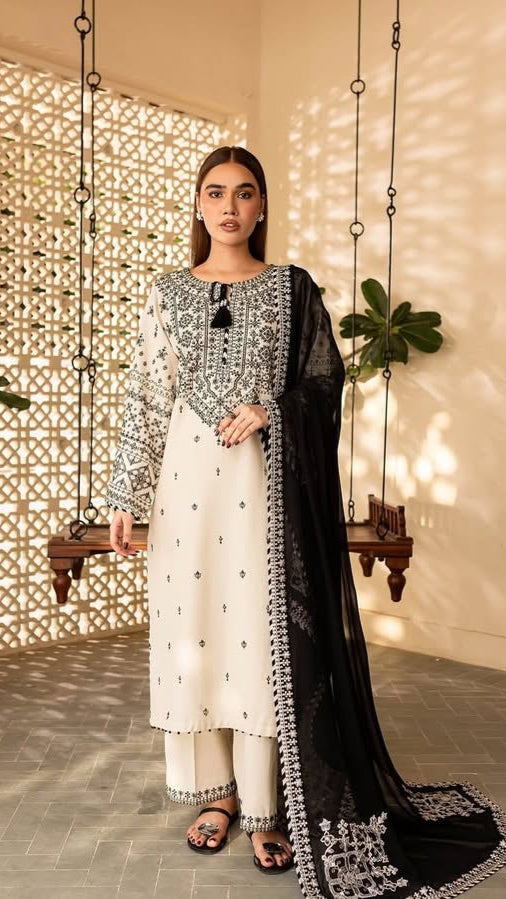 White Jewel 3Pc - Embroidered Lawn Dress