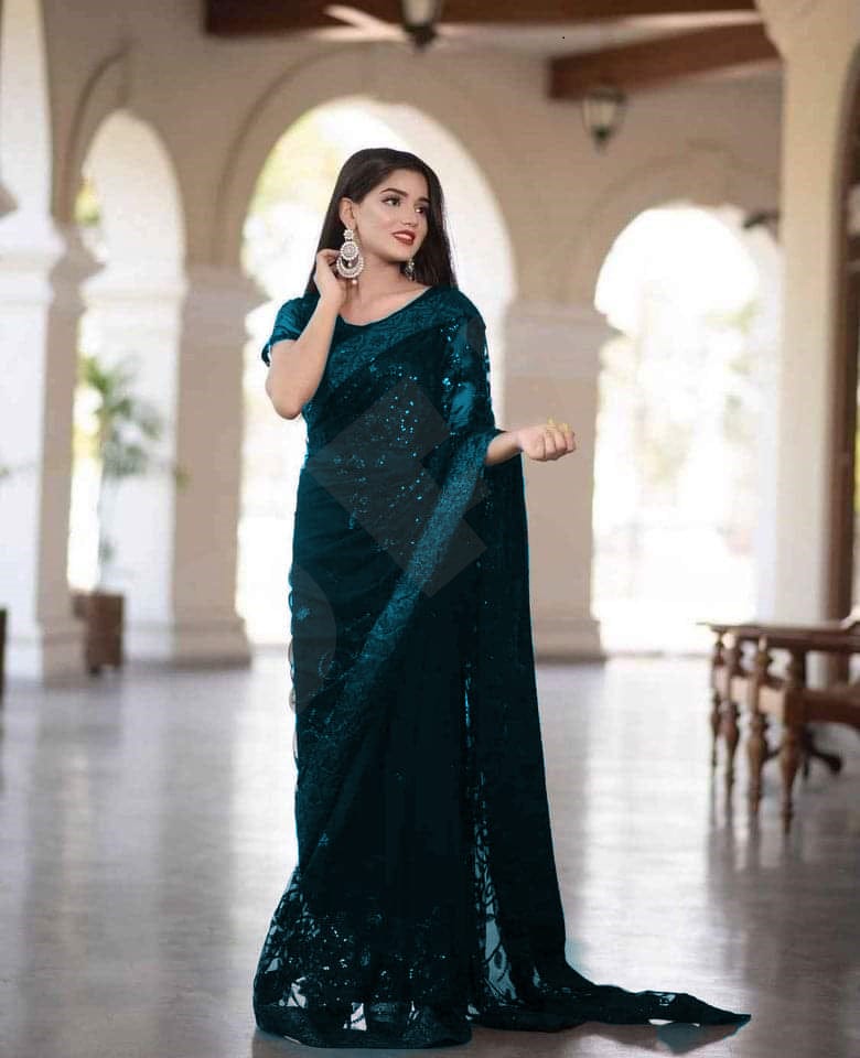 Elegant Dark Purple Party Wear Saree with Blouse Piece