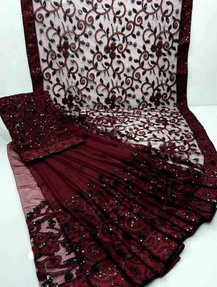 Elegant Dark Purple Party Wear Saree with Blouse Piece