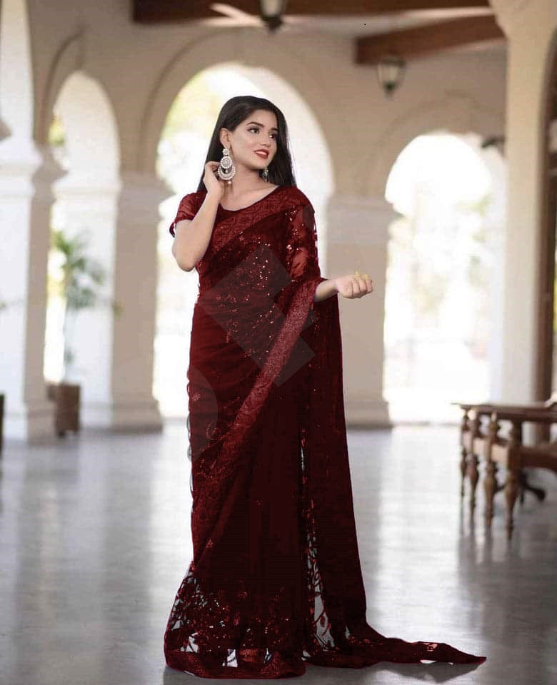 Elegant Dark Purple Party Wear Saree with Blouse Piece